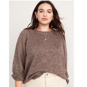 NWOT Dark Brown Melange Cozy Shaker-Stitch Wool-Blend Pullover Sweater Medium ♣️
